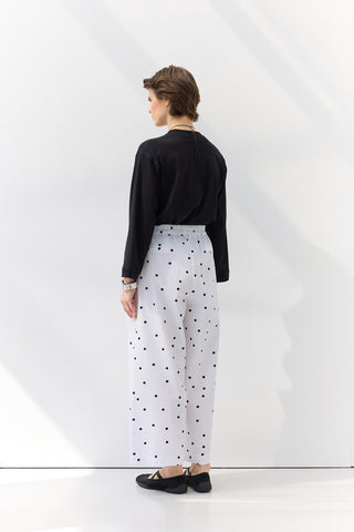 Pleated Polka Dot Trousers White