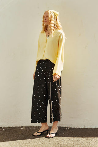 Pleated Polka Dot Print Trousers Black