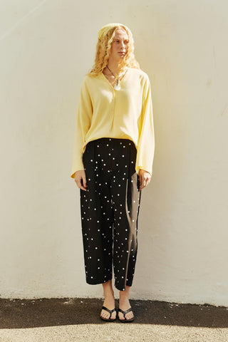 Pleated Polka Dot Print Trousers Black