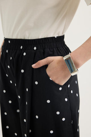 Pleated Polka Dot Print Trousers Black