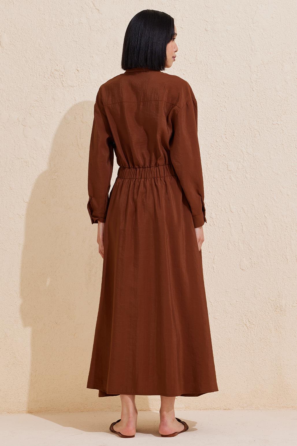 Pleated Long Dress Chocolate Brown