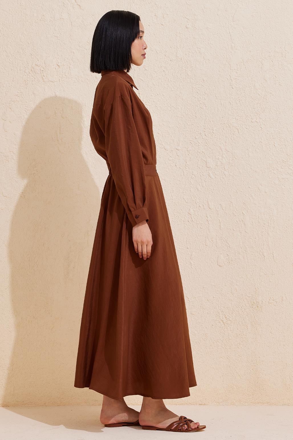 Pleated Long Dress Chocolate Brown