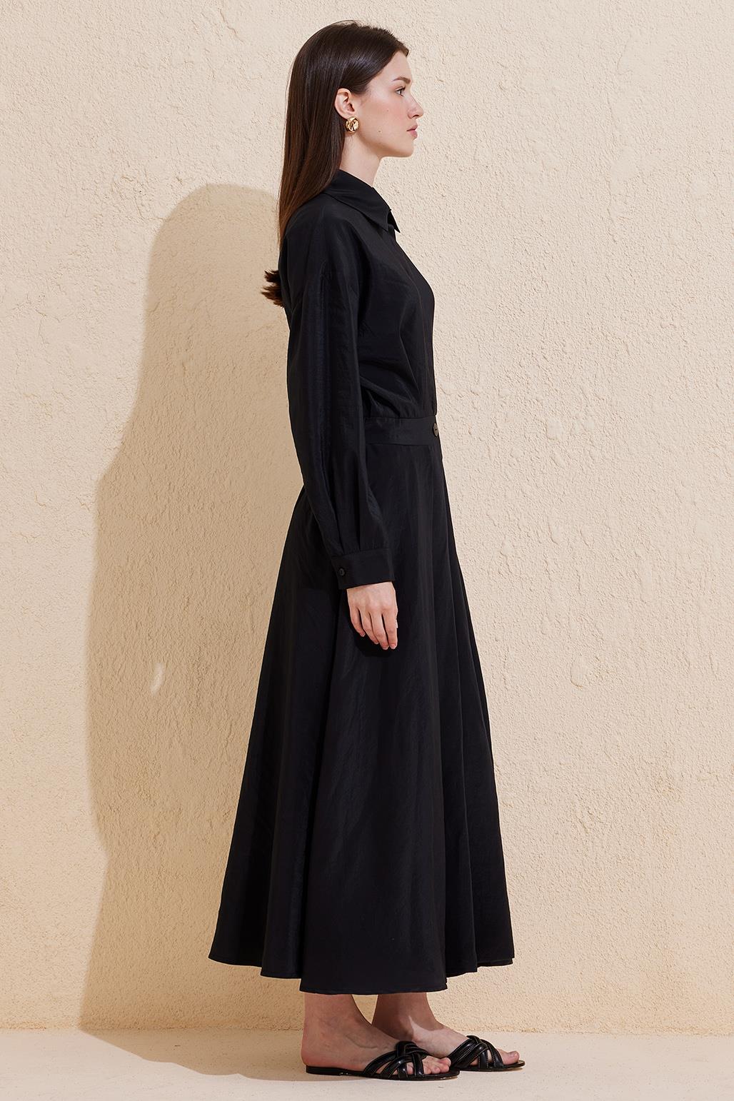 Pleated Long Dress Black