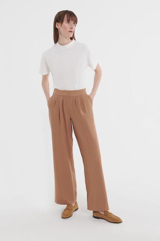 Pleated Palazzo Pants Camel