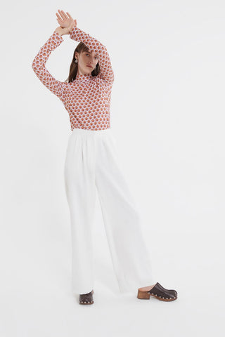 Pleated Palazzo Pants Ecru