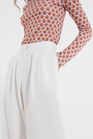 Pleated Palazzo Pants Ecru