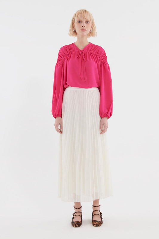 Pleated Grosgrain Skirt Ecru