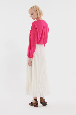 Pleated Grosgrain Skirt Ecru