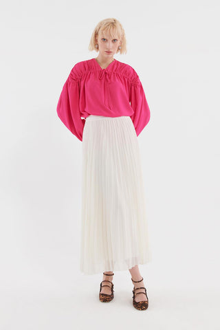 Pleated Grosgrain Skirt Ecru