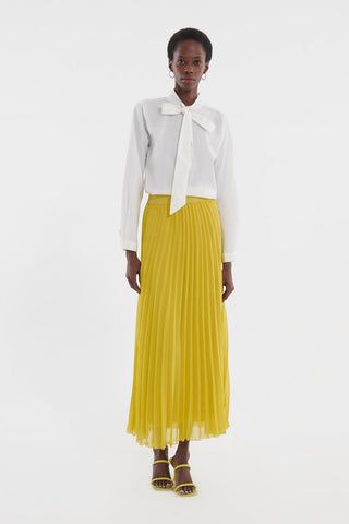 Pleated Grosgrain Skirt Lemon Green