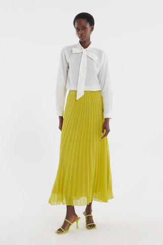 Pleated Grosgrain Skirt Lemon Green