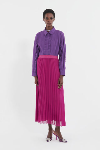 Pleated Grosgrain Skirt Damson