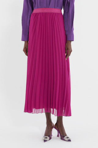 Pleated Grosgrain Skirt Damson