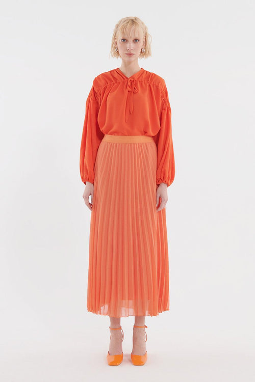 Pleated Grosgrain Skirt Orange