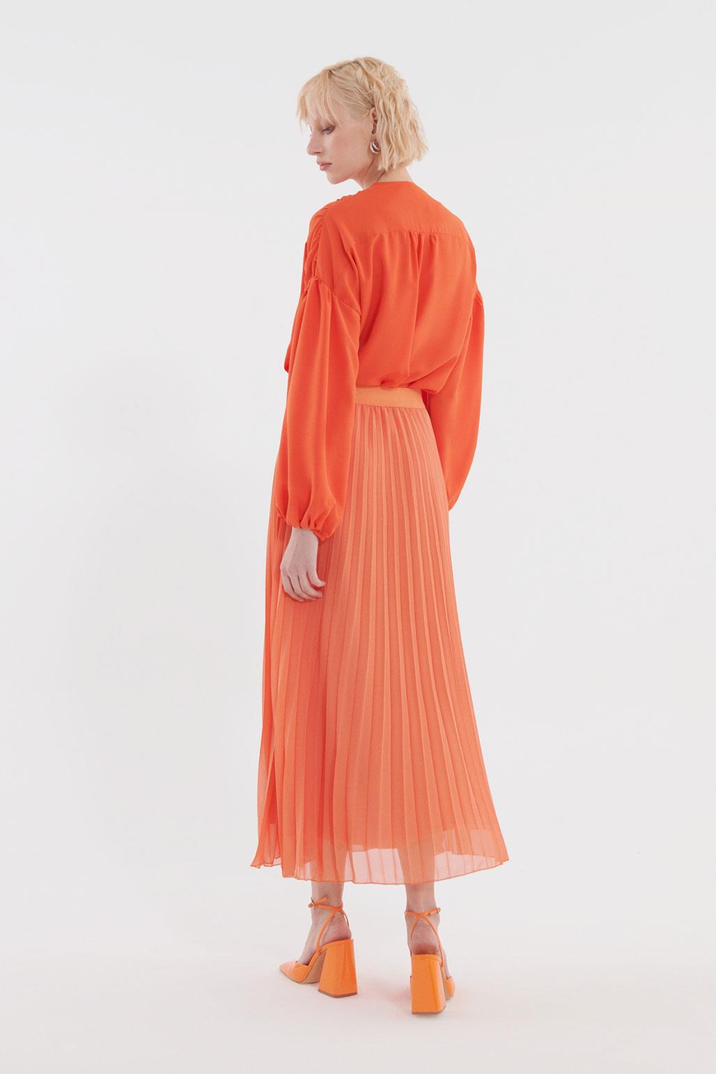 Pleated Grosgrain Skirt Orange