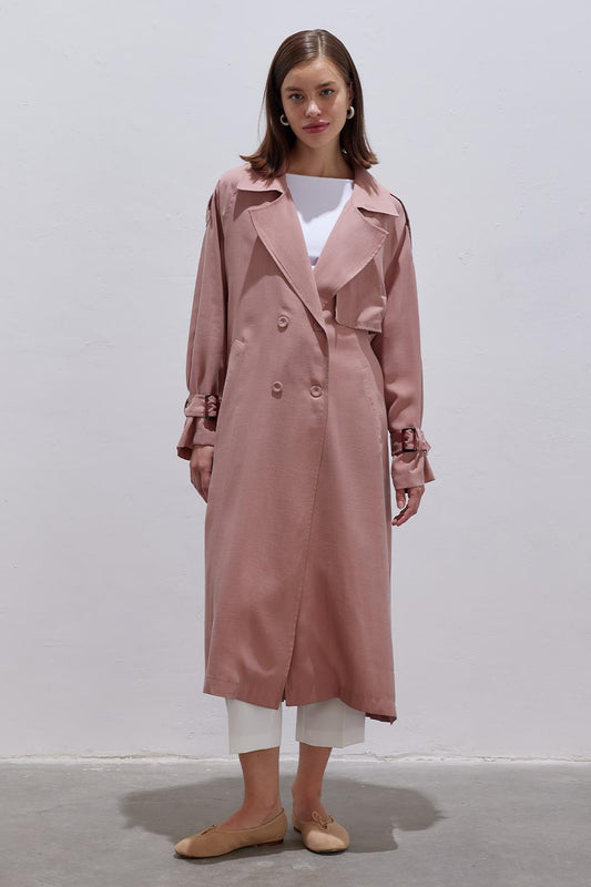Pleated Modal Trench Coat Coral