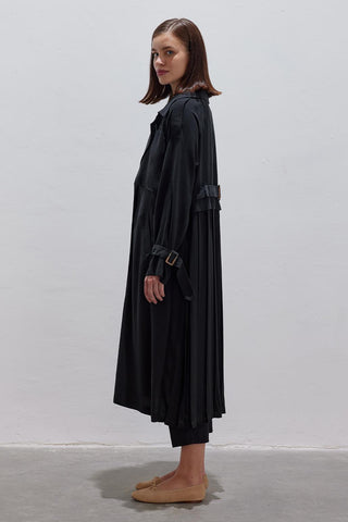 Pleated Modal Trench Coat Black