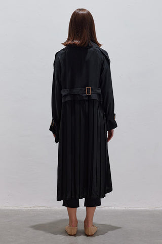 Pleated Modal Trench Coat Black