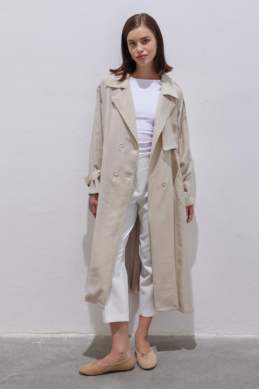 Pleated Modal Trench Coat Stone
