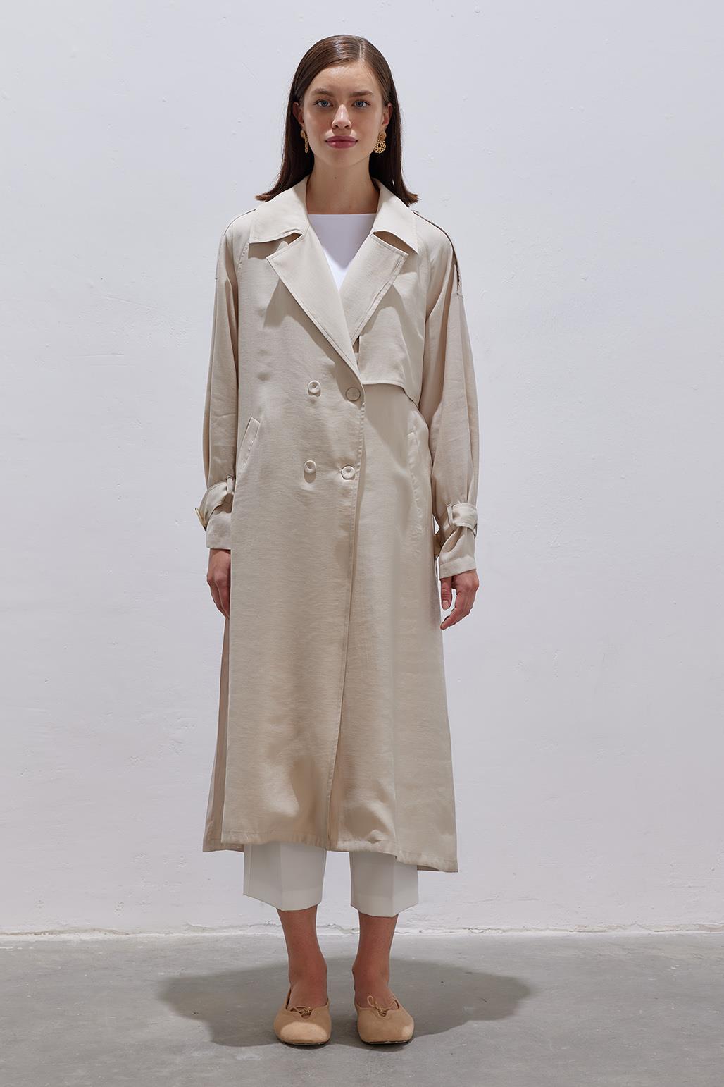 Pleated Modal Trench Coat Stone