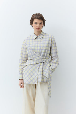 Plaid Patterned Knot Detail Shirt Grey