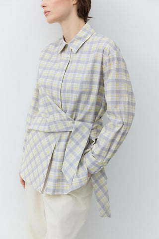 Plaid Patterned Knot Detail Shirt Grey