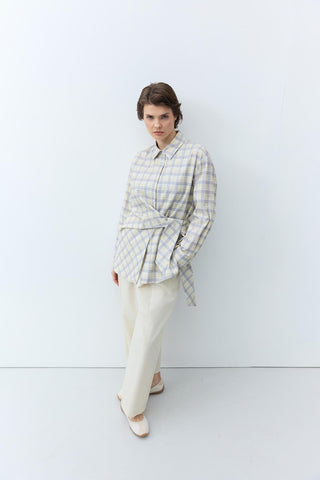 Plaid Patterned Knot Detail Shirt Grey
