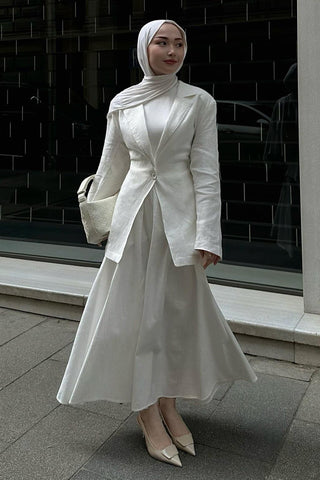 Pleated Cotton Linen Skirt Ecru