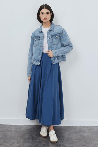 Pleated Denim Jacket Light Blue