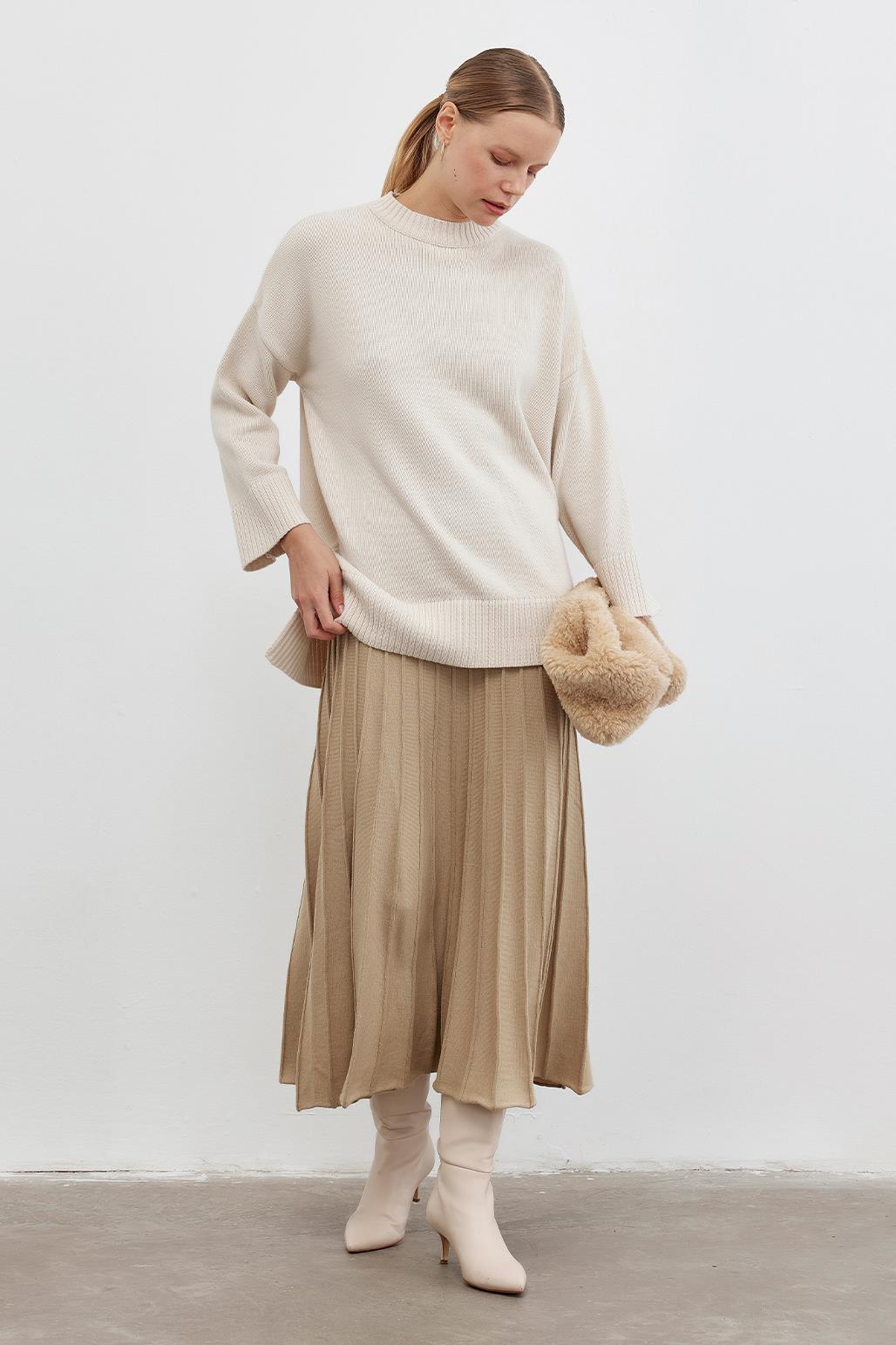 Pleated Knitted Skirt Mink