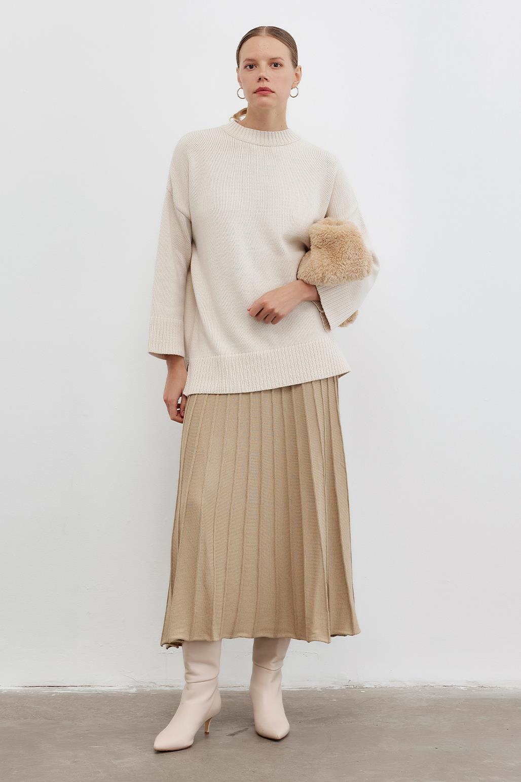 Pleated Knitted Skirt Mink