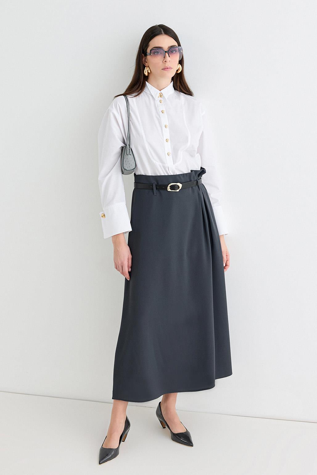 Pleated Skirt with Belt Anthracite