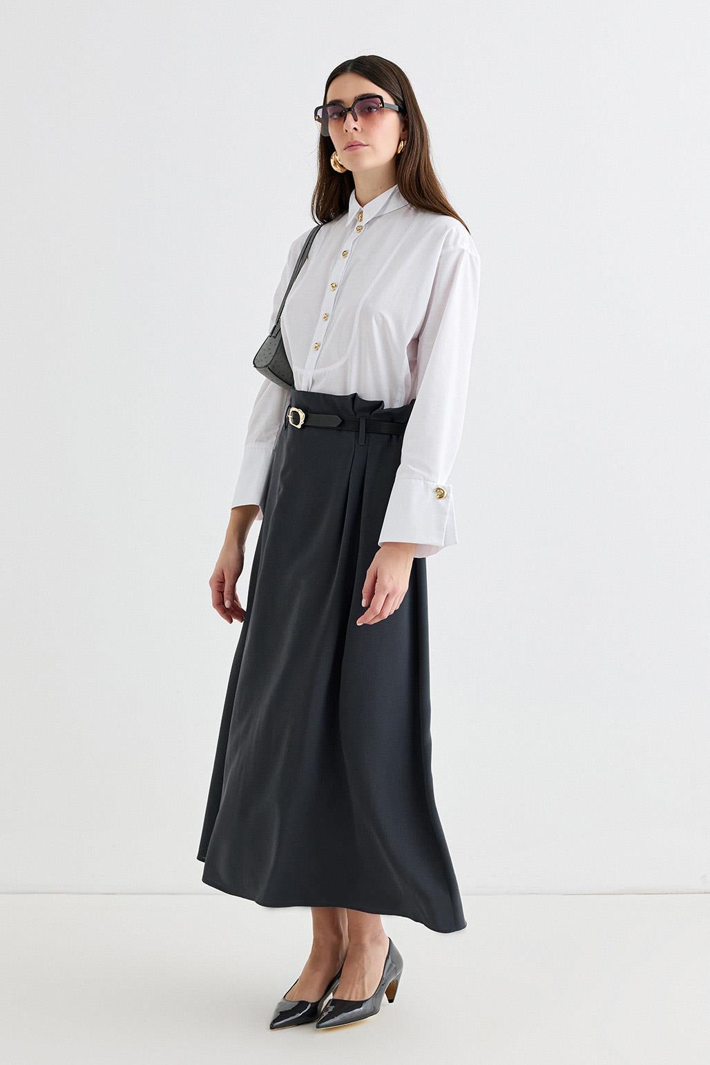 Pleated Skirt with Belt Anthracite