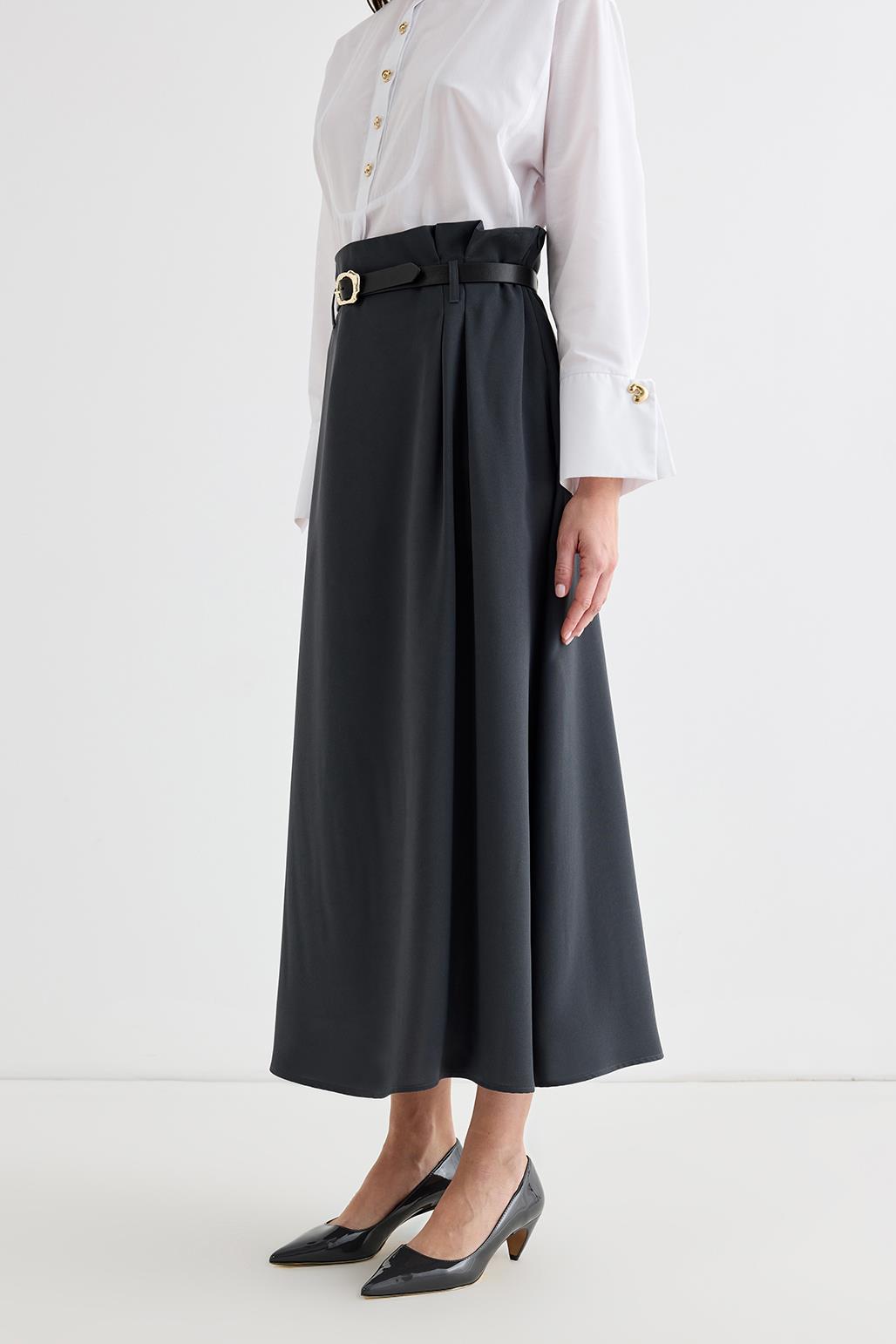 Pleated Skirt with Belt Anthracite