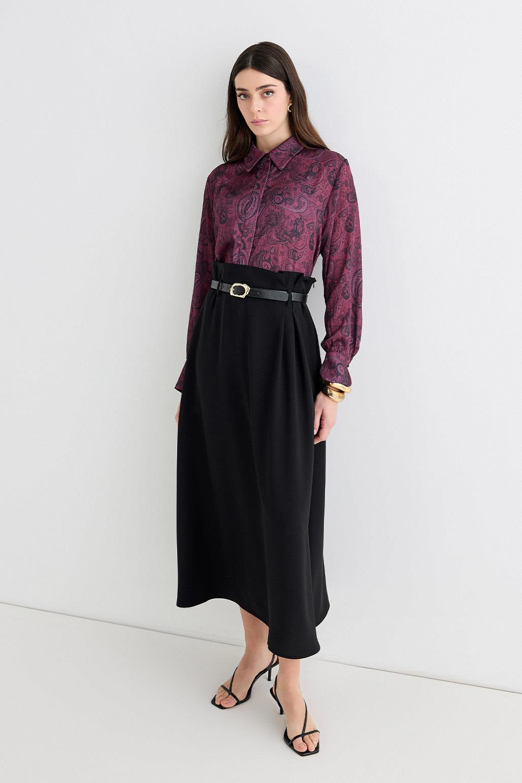 Pleated Skirt with Belt Black