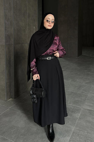 Pleated Skirt with Belt Black