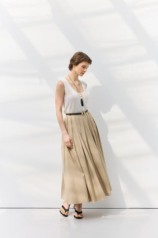Pleated Waist Skirt Beige