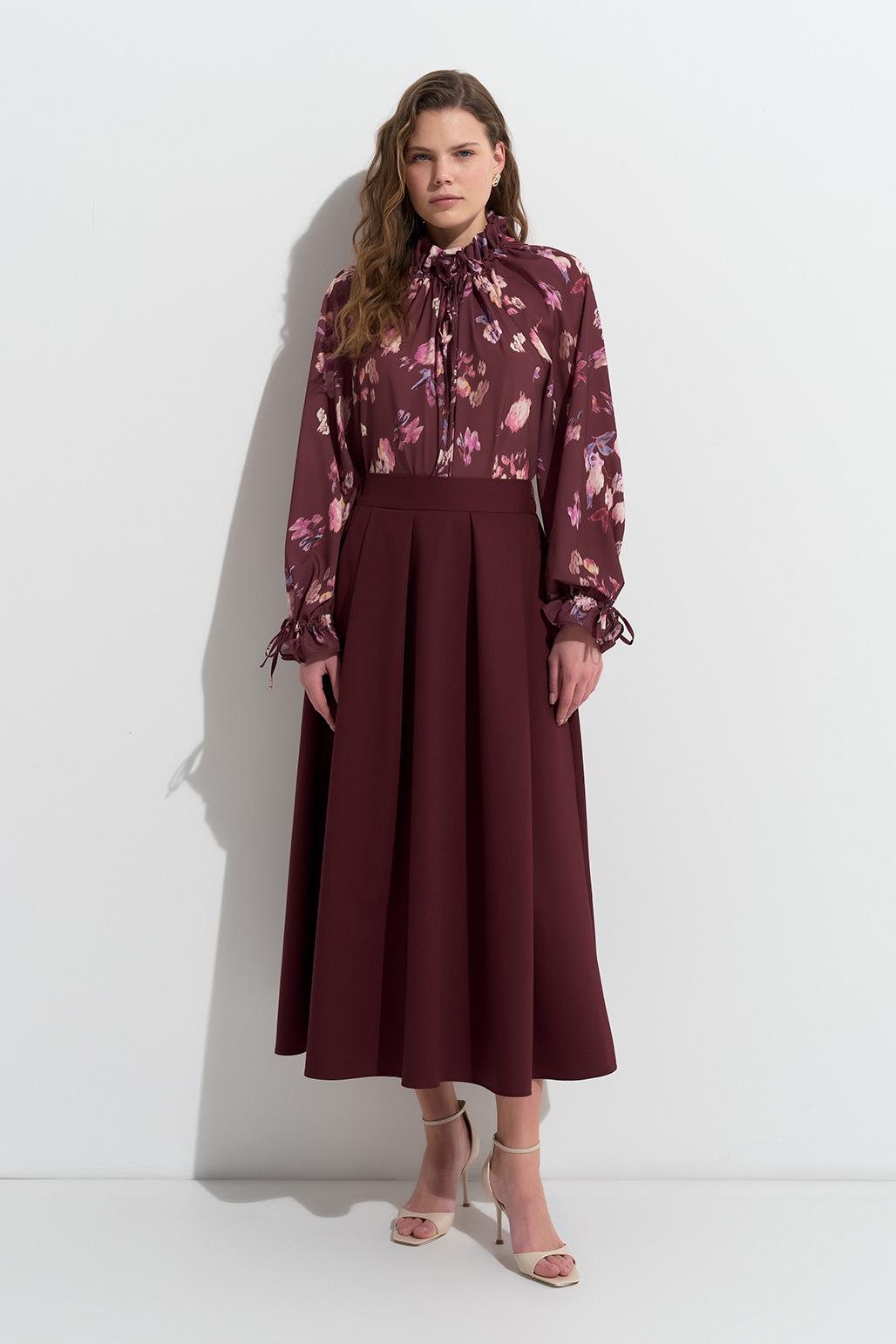 Poly Pleated Skirt Burgundy