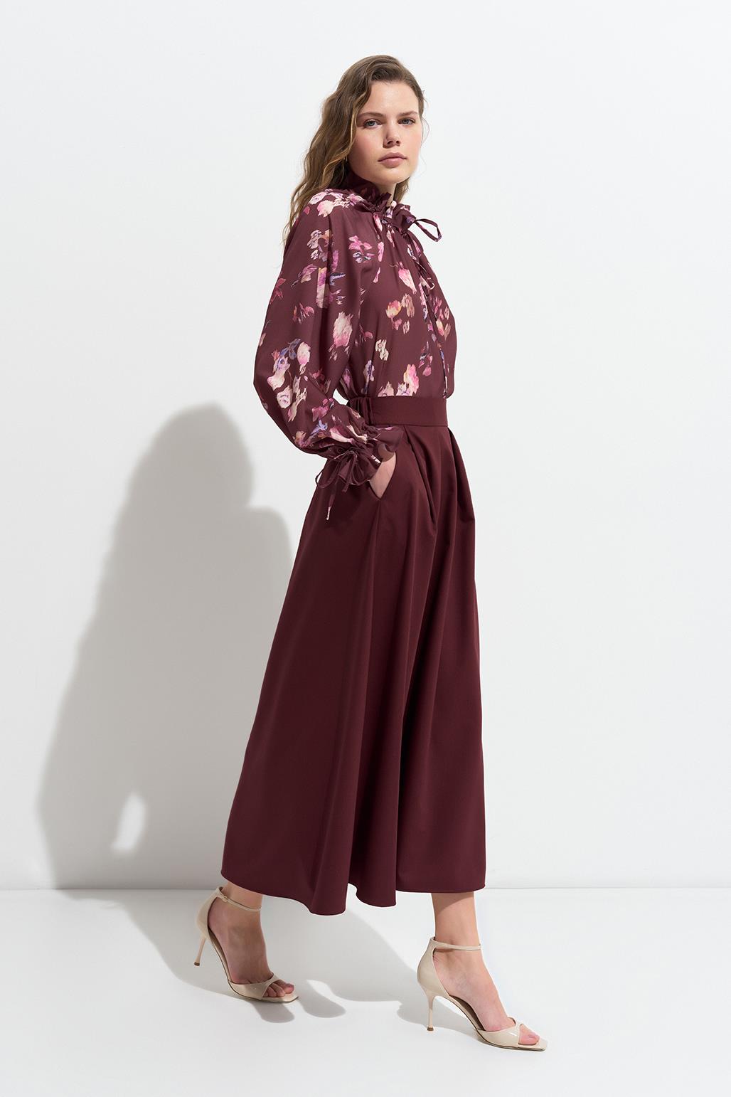 Poly Pleated Skirt Burgundy