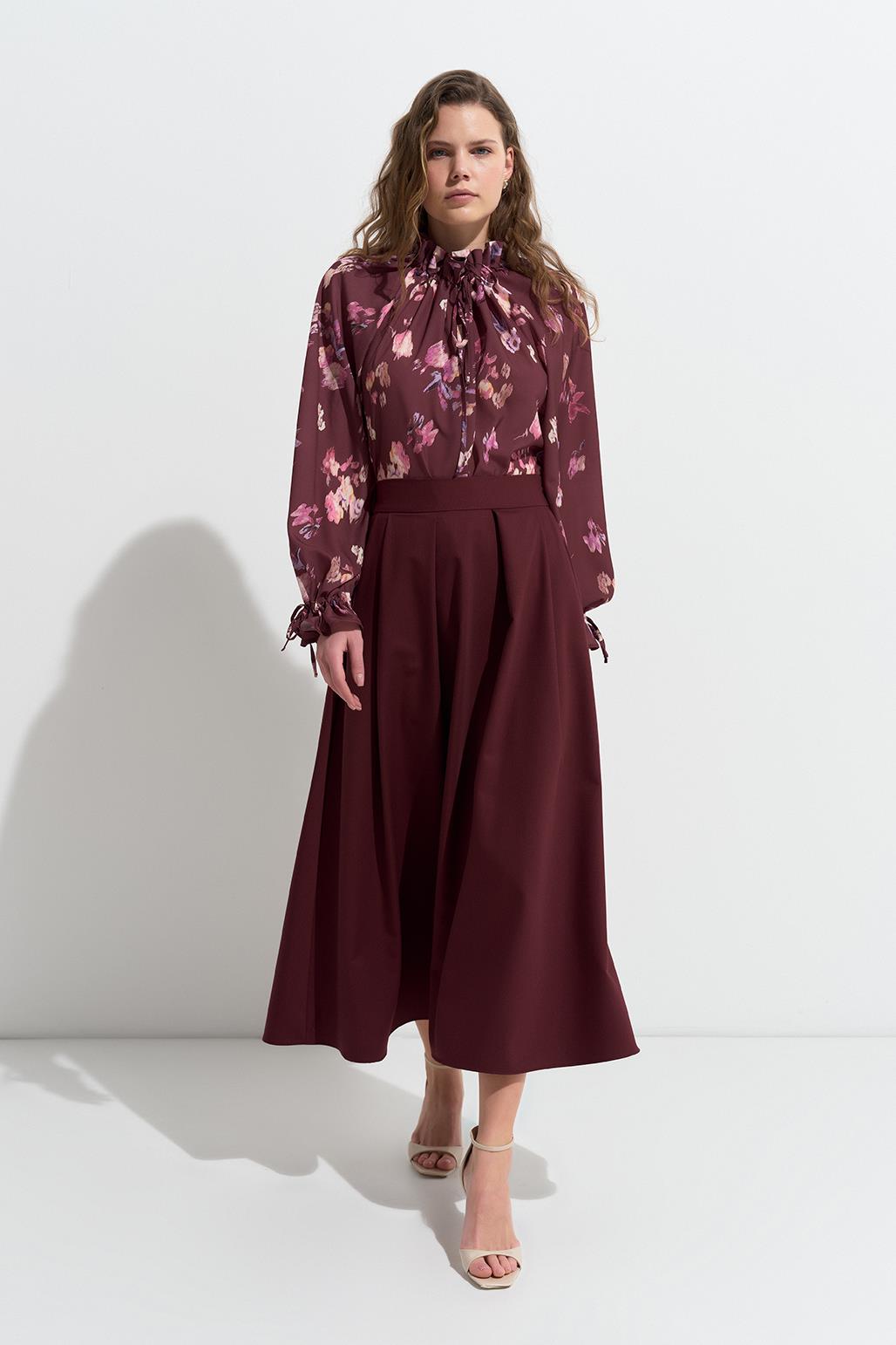 Poly Pleated Skirt Burgundy