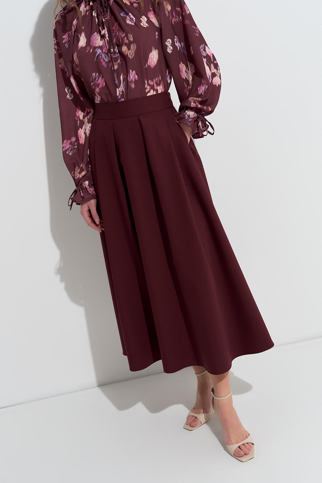 Poly Pleated Skirt Burgundy