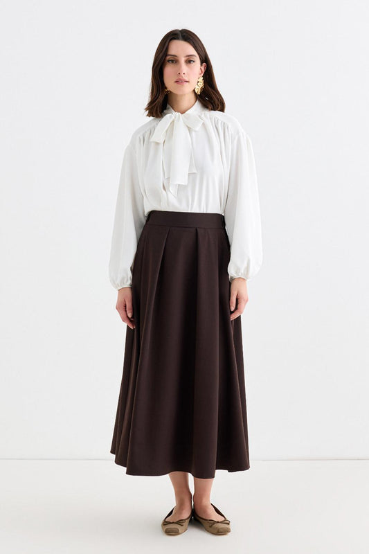 Poly Pleated Skirt Brown