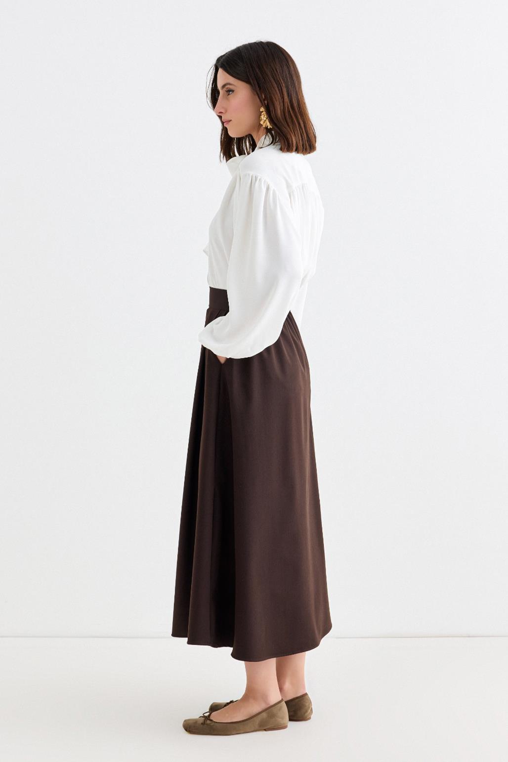 Poly Pleated Skirt Brown