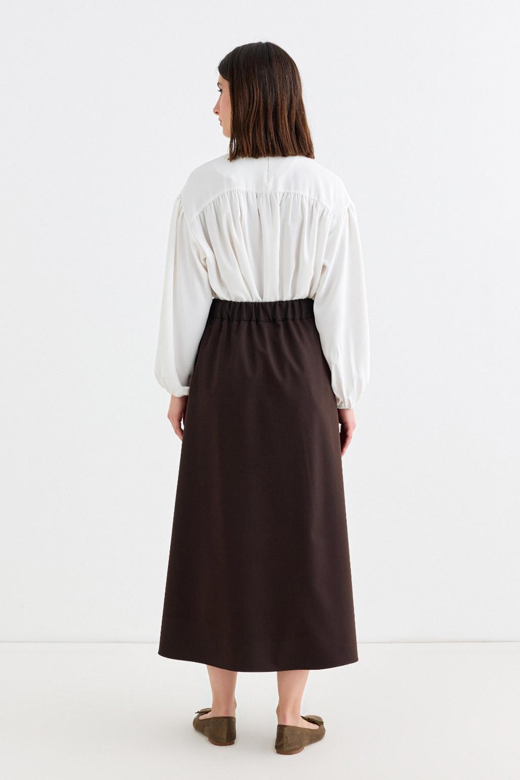 Poly Pleated Skirt Brown