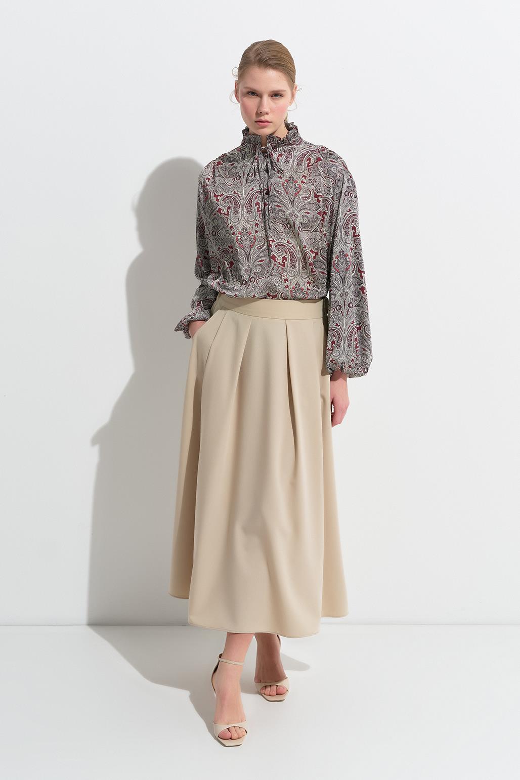 Poly Pleated Skirt Stone