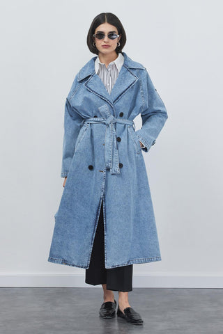 Polida Washed Denim Trench Light Blue