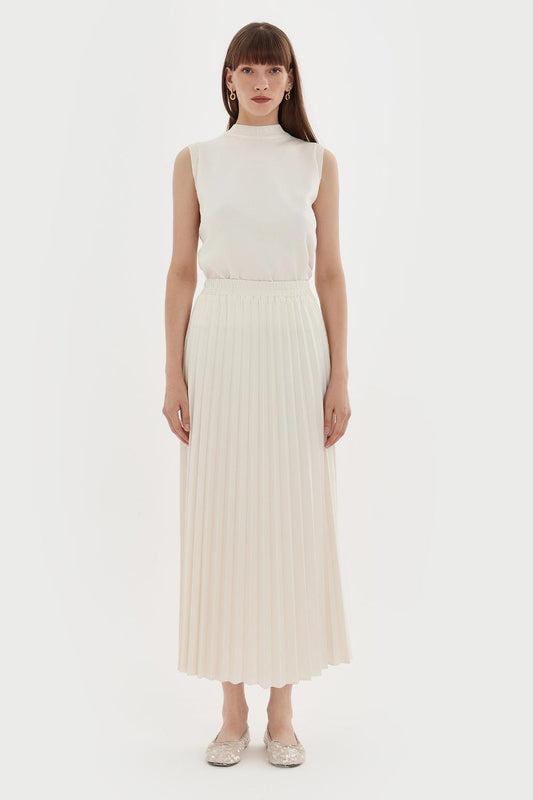 Polina Pleated Skirt Ecru