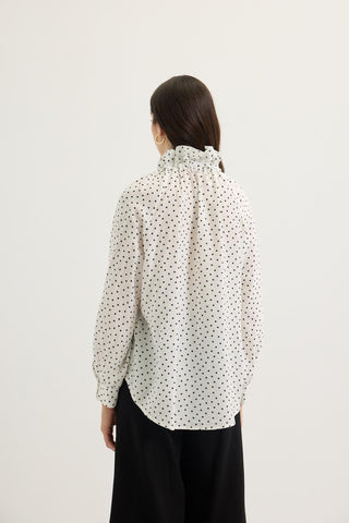 Polka Dot Collar Detail Scarf Shirt White