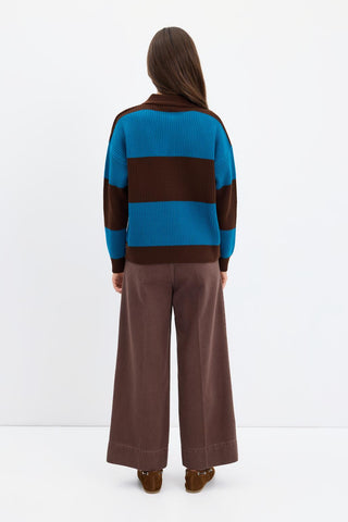 Polo Neck Two Tone Knit Sweater Brown