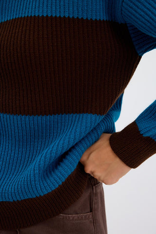Polo Neck Two Tone Knit Sweater Brown